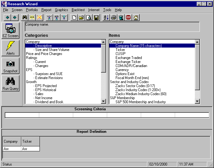 Research Wizard Screen Shot